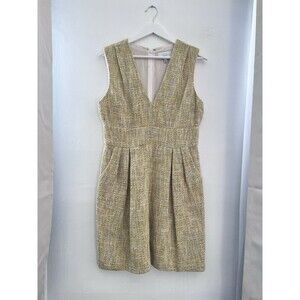 Adam Lippes 8 Gray Yellow Tweed Pleated Pockets Silk Lined Career Elegant Dress